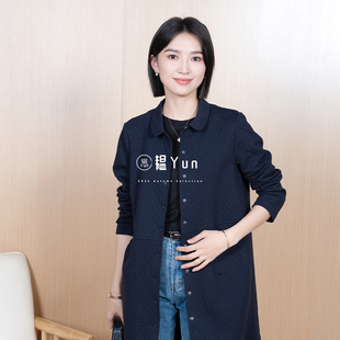 小翻领单排扣提花料显瘦中长款 女经典 外套5152 新款 YUN韫2025春季