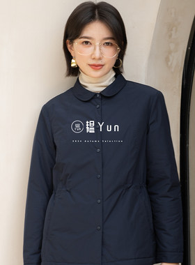 YUN韫2025冬季新品女装百搭翻领单排扣收腰防风夹棉外套棉服6022
