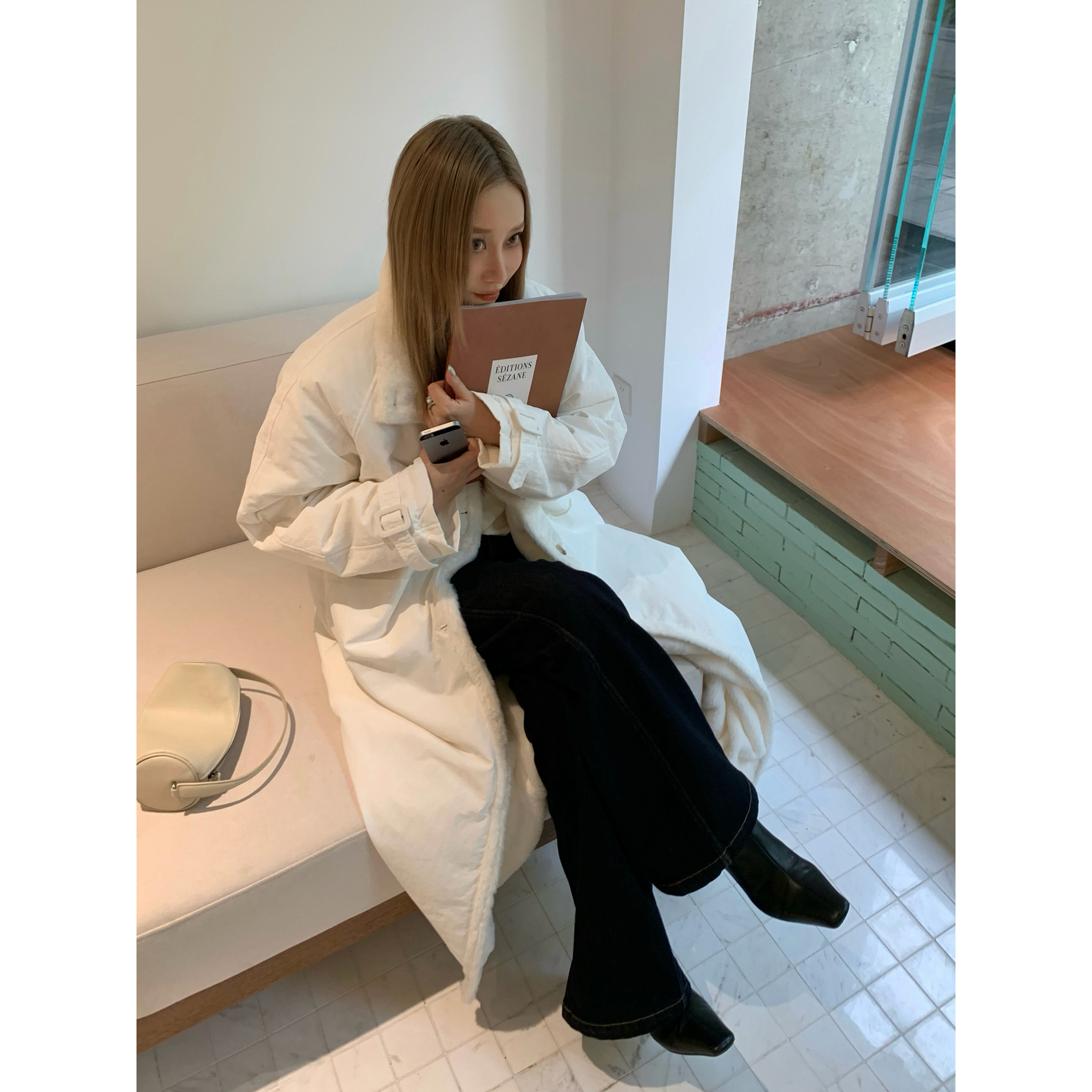 90白鸭绒长款环保兔毛内里羽绒服