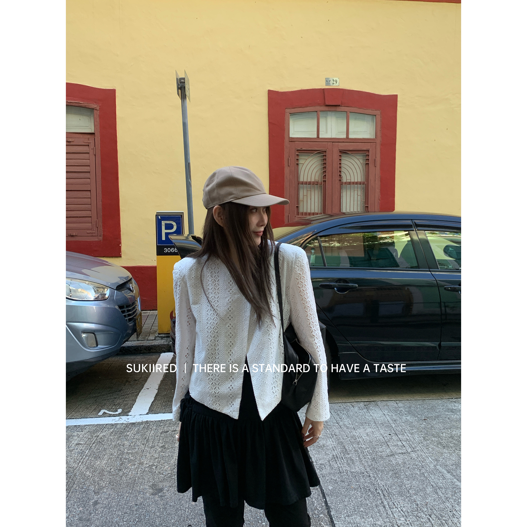 蕾丝垫肩小香风外套/单排扣西装