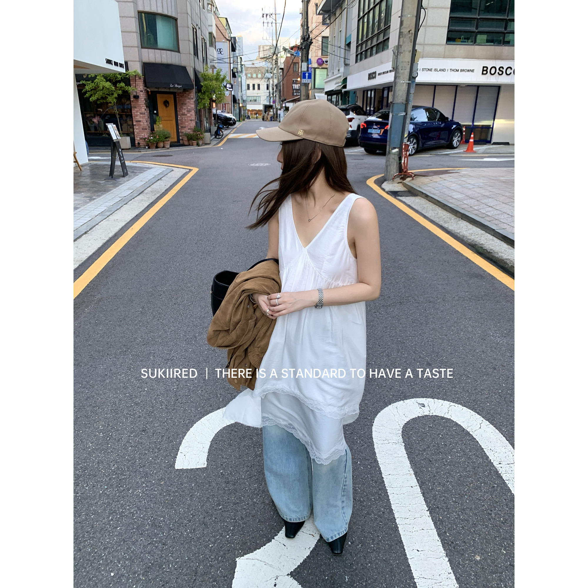 SukiiRED铜胺天丝蕾丝花边背心裙