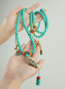 一款多戴中式国风圆珠长款项链女