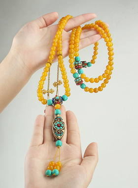 新中式国风唐卡流苏吊坠斜挎项链