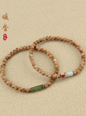简约檀香木手链女玉石竹节手串女