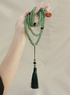 中式玻璃珠串多层多圈斜挎项链女