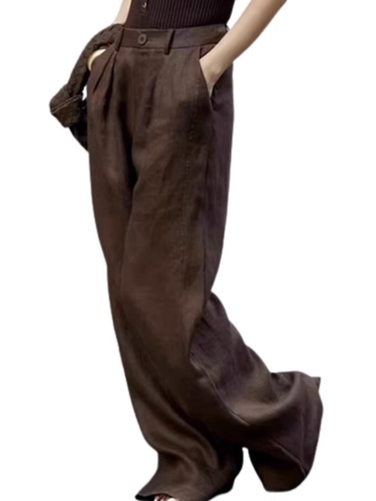 {SPOT} TENCEL LINEN BROWN COMMUTER PANTS THIN SMALL MAN THIN COTTON LINEN MOP TROUSERS WOMENS SUMMER