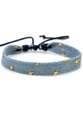 简约时尚牛仔布编织手链原创手工