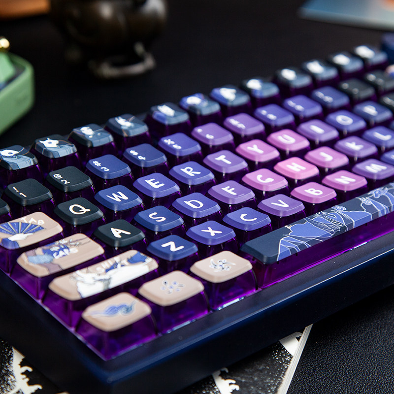 PUDDING DEMON TAN LU PURPLE TRANSPARENT SMALL FULL SET OF KEYCAPS ASA HEIGHT 120 KEYS ORIGINAL DESIGN MECHANICAL KEYBOARD KEYCAPS