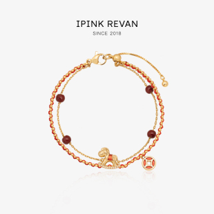 IPINK新年沙金红绳手链男女款盘缠钱币吊坠本命年礼物新中式