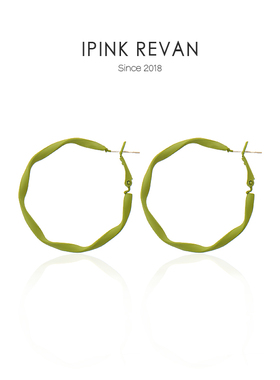 IPINK 春夏清新绿色大圈圈耳环显脸瘦港风简约时尚大耳圈女耳夹