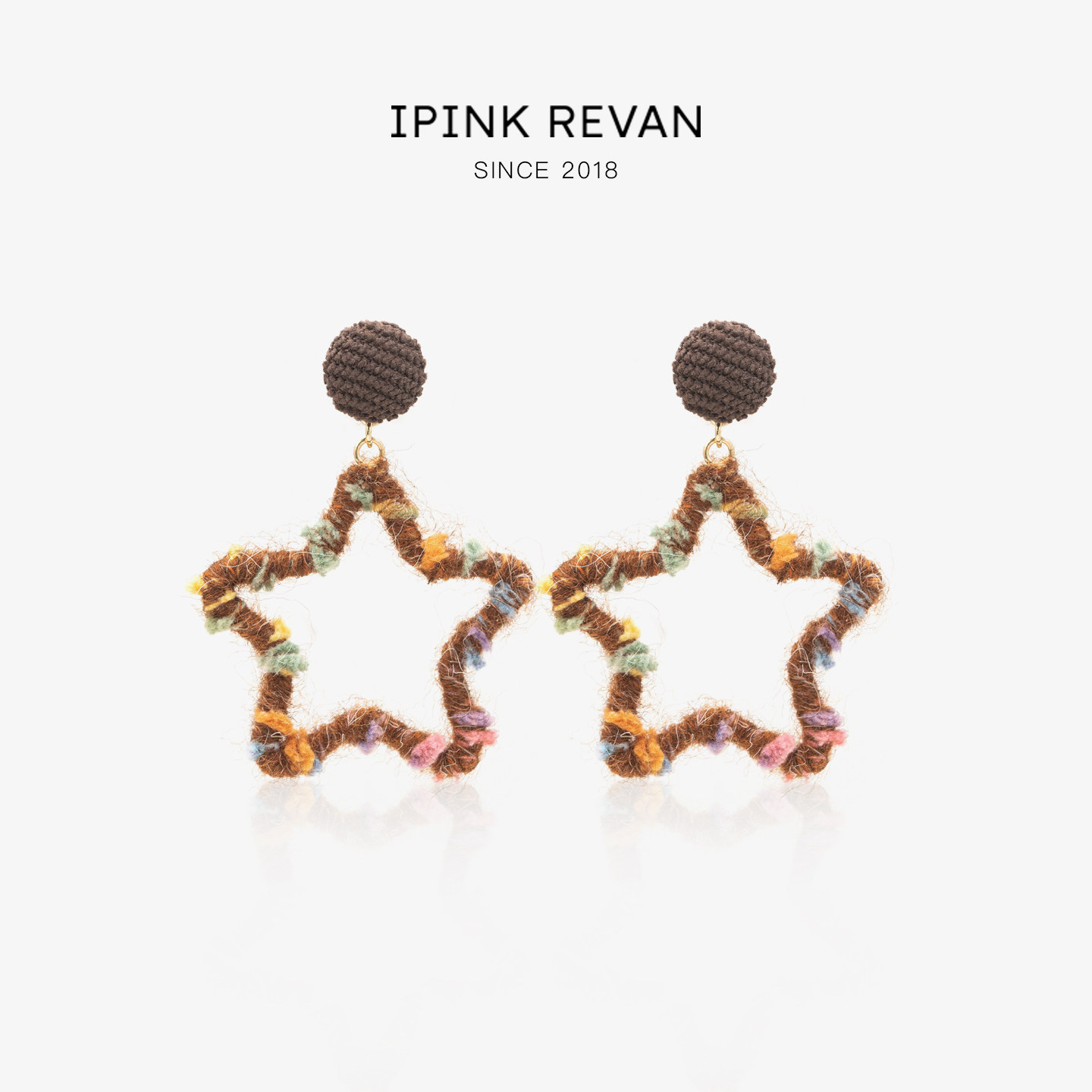 IPINK甜美星星毛线编织耳环女彩色五角星简约潮牌耳饰三角耳夹
