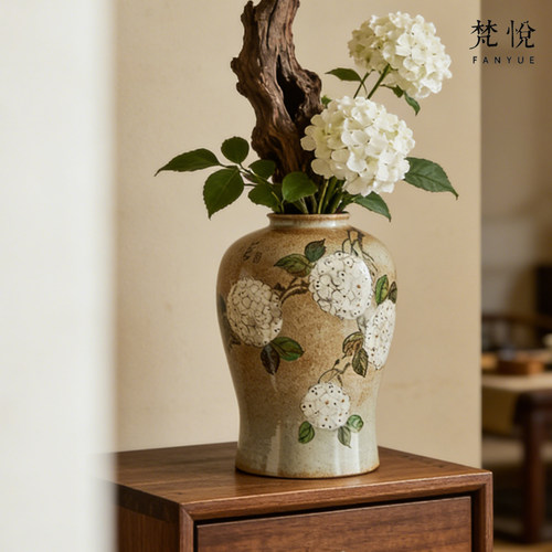 手绘绣球花大花瓶高款水培花器