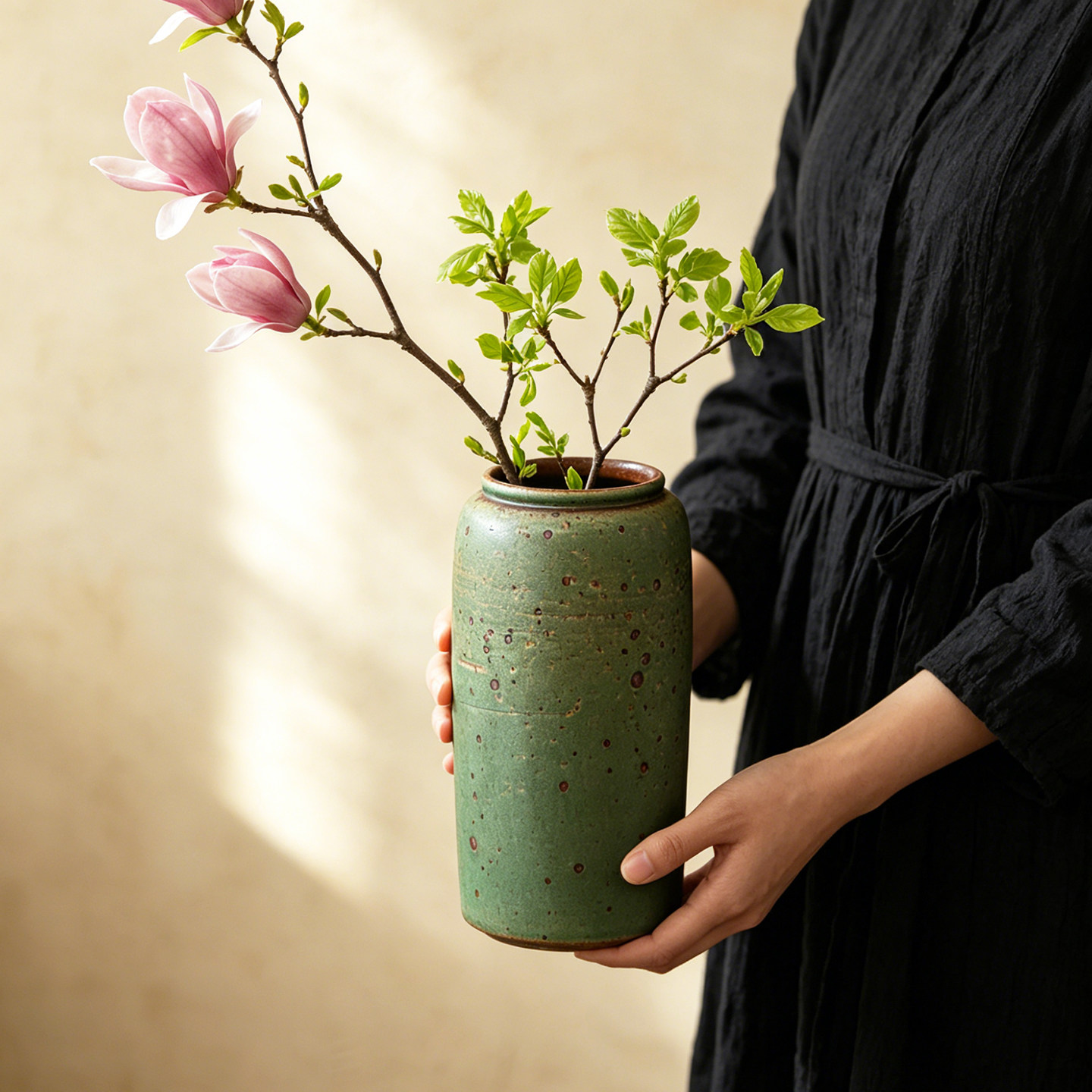 复古手工粗陶花瓶中古侘寂风装饰品桌面水培花器居家宋代美学摆件