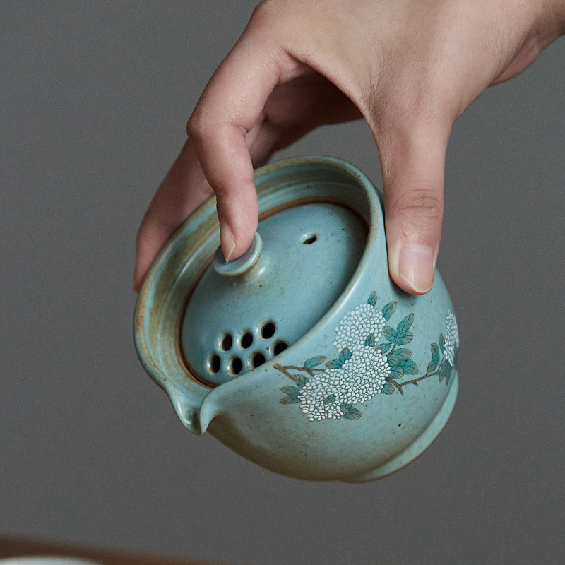 梵悦景德镇陶瓷快客杯手绘绣球便携旅行办公个人功夫茶具茶壶茶杯