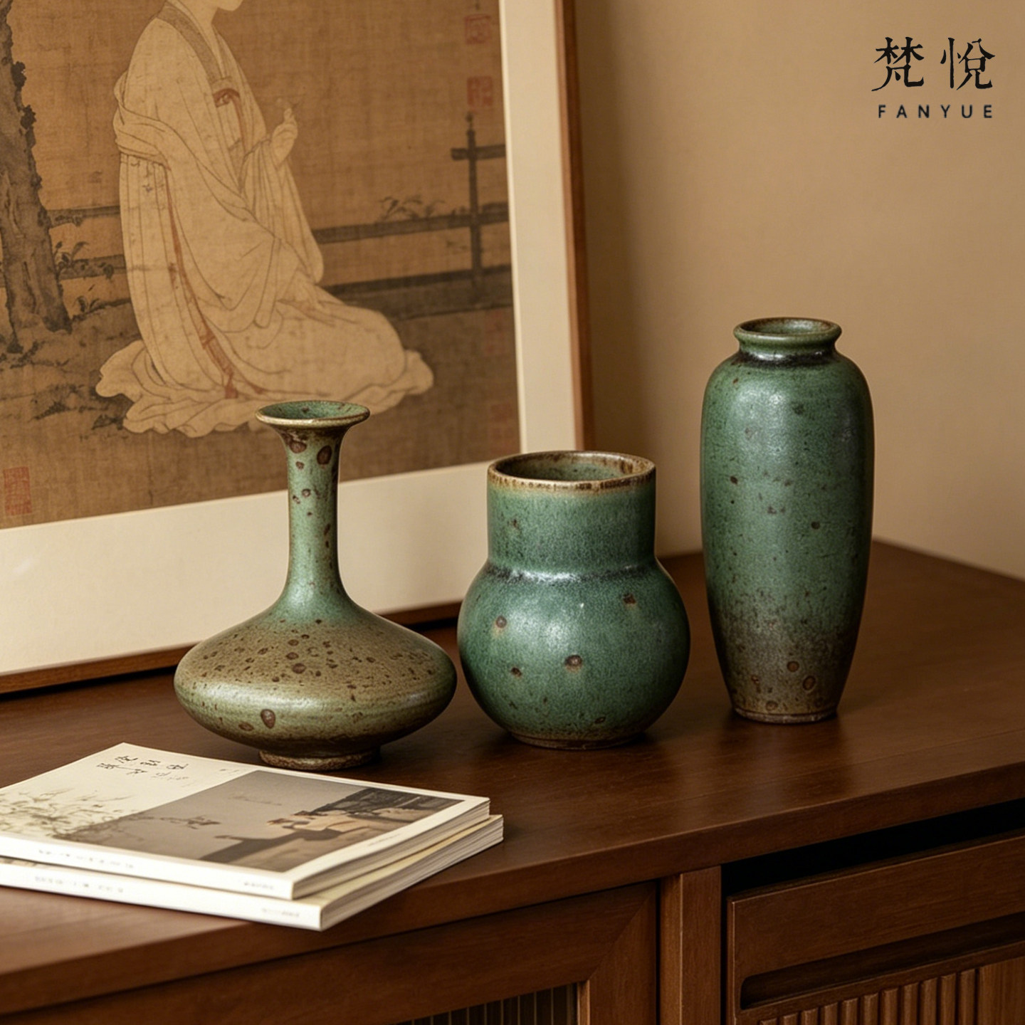 中古风高级感桌面粗陶小花瓶图片