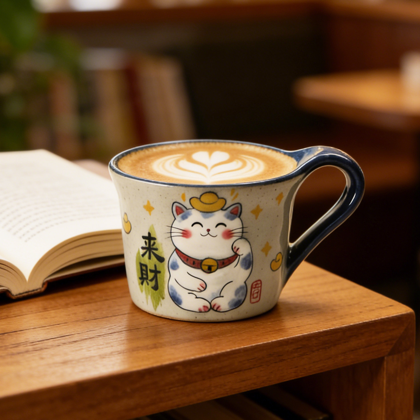 招财猫陶瓷咖啡杯中式手绘猫咪家用水杯儿童可爱早餐牛奶杯马克杯