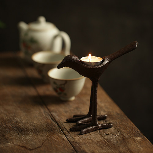 梵悦复古铸铁飞鸟烛台 装饰摆件 茶台摆设 民宿烛台 文艺茶艺烛台