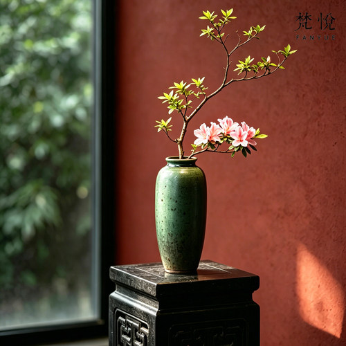 侘寂中古风景德镇小口径桌面氛围感小号花瓶复古陶瓷水培插花摆件
