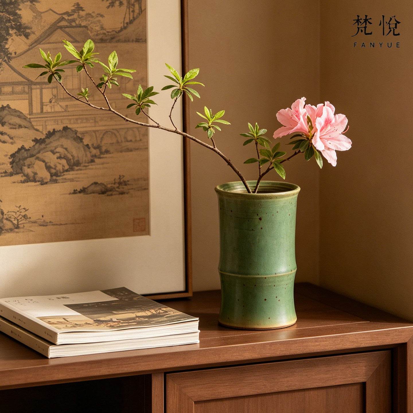 宋代美学仿竹子复古陶瓷花瓶中古风桌面水培干插花花器侘寂风摆件