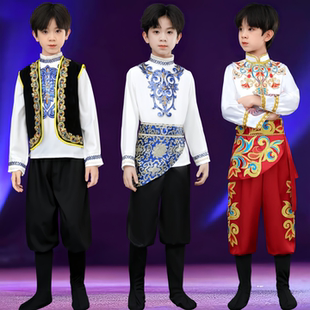 儿童新疆舞蹈服男童哈萨克族表演服幼儿园维吾尔族手鼓舞剧目服