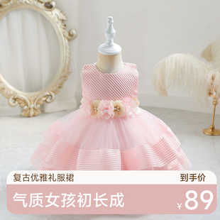 女童周岁公主裙宝宝生日抓周派对连衣裙0-3岁高端儿童礼服公主裙