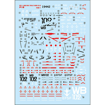 中环贴纸 RX78-2VEA元祖2.0水贴纸 PG1-60 PGU 高达模型水贴19442