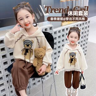 女童秋冬卫衣套装2024新款儿童裤子秋季小女孩时髦洋气连帽两件套