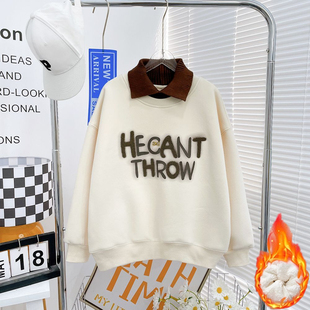 女童加厚绒卫衣中大童新款洋气儿童羊羔绒打底女孩加厚休闲上衣女