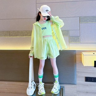 女童防晒套装夏季2025新款网红大童洋气时髦短裤儿童夏装韩系穿搭