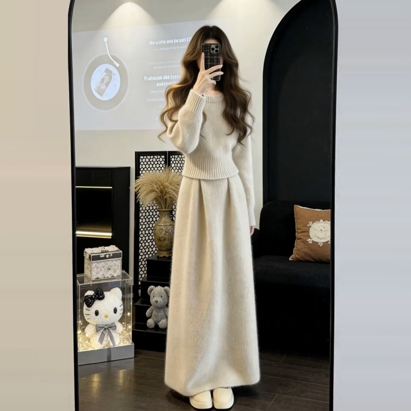 巨好看小个子香风针织毛衣半身裙子女2026新款超火冬装穿搭一整套