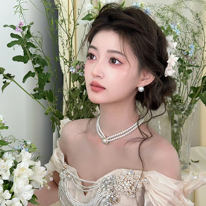 合金水钻仿珍珠合金锁骨链女性