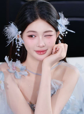 新娘头饰森系超仙羽毛发夹