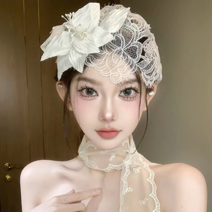 新娘头饰森系甜美蕾丝头花高级仙气包头帽子发饰结婚纱礼服配饰品
