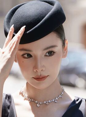 法式赫本新娘黑色白色礼帽