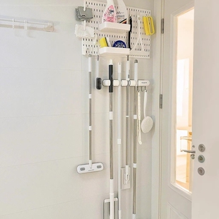 化妆室专用拖把架门後壁挂式免打孔浴室墙上置物架挂钩强力承重
