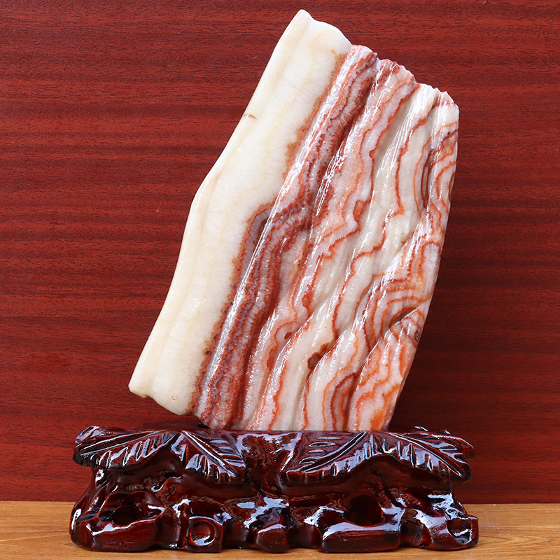 天然石材奇石摆件猪肉石五花肉桌面装饰雕刻石16*23*2cm1100g摆件