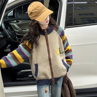 女童毛衣2025冬季新品拉链半高领时尚字母毛衣中大童亲子毛衣潮