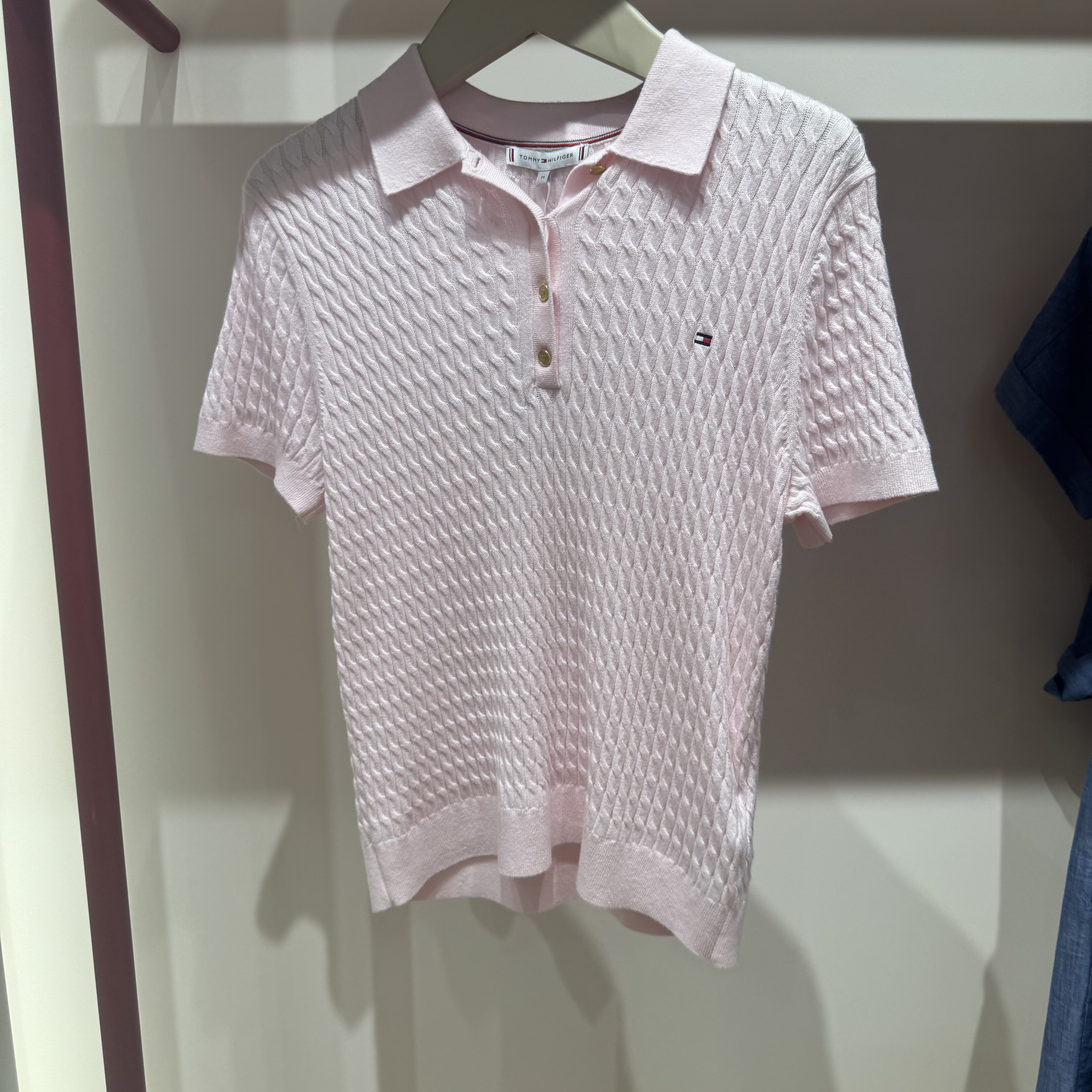 Tommy正品26春夏新款女士纯棉细绞花POLO领麻花针织衫WW50998
