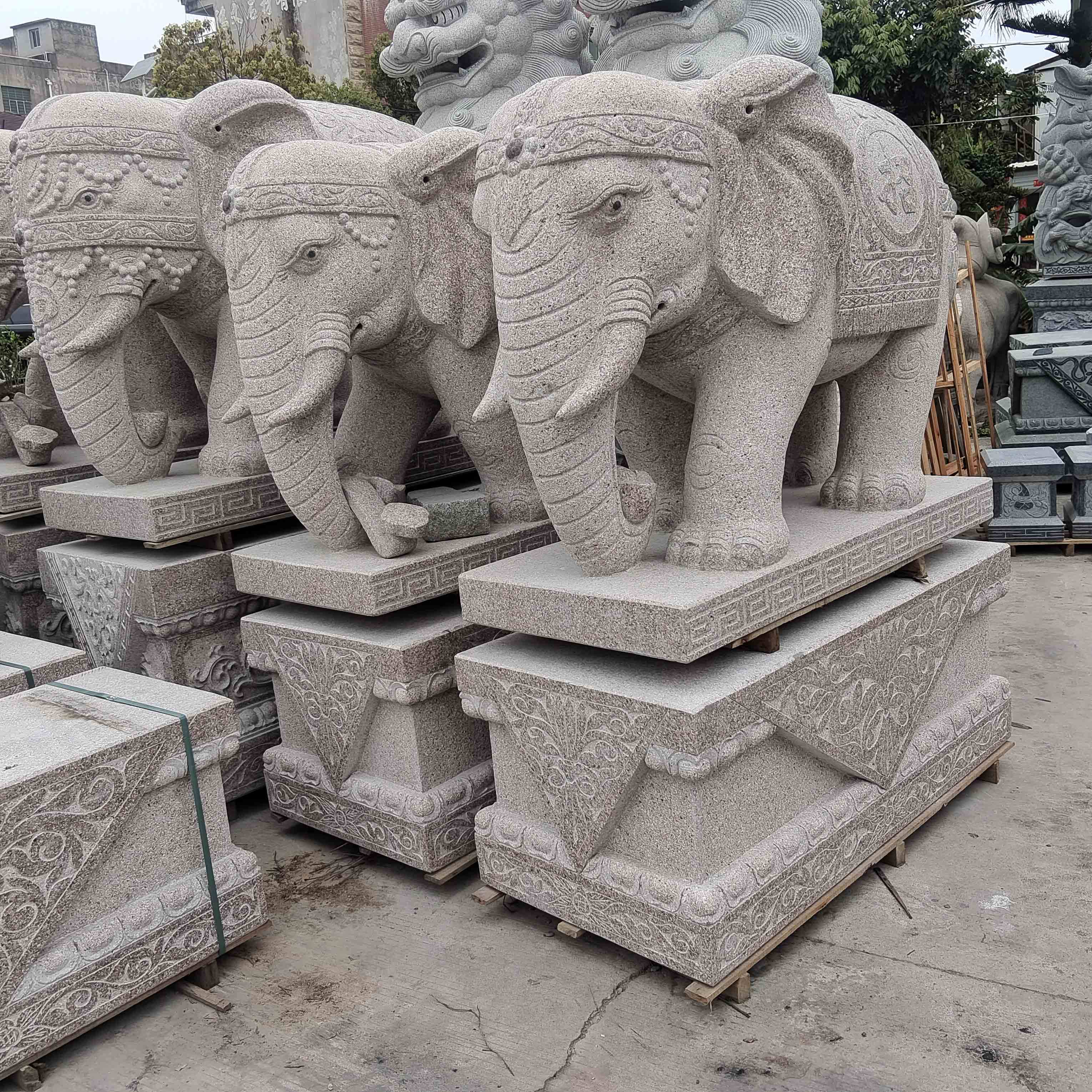 1.6米石雕大象摆件一对公母象酒店看门招财吸财风水象惠安石雕