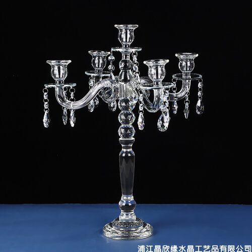 创意欧式复古5头水晶烛台玻璃工厂批发婚庆婚礼餐桌装饰烛台摆件