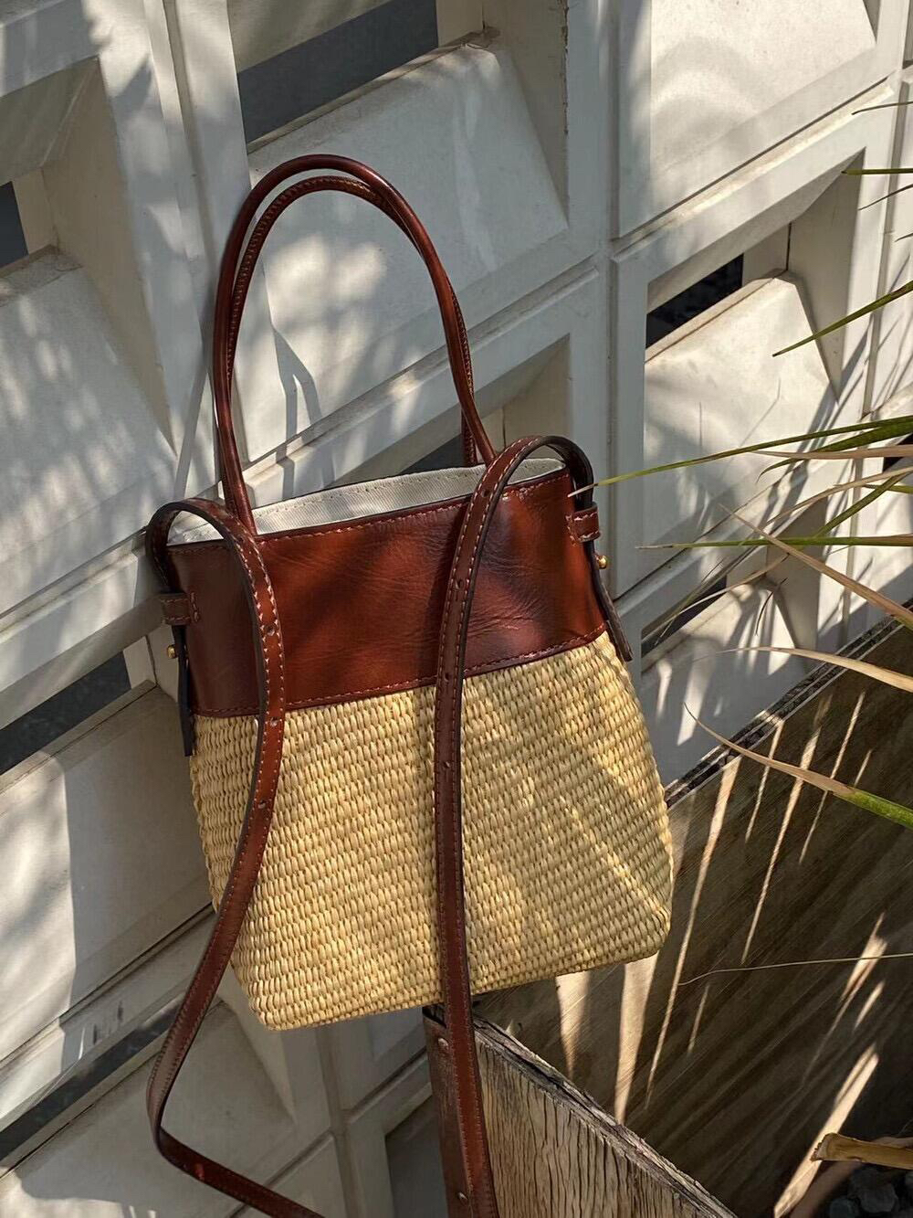 包包女2025新款夏季编织水桶包菜篮子单肩手提小拎包斜挎草编小包