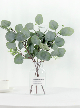 金钱叶彷真绿色植物室内盆栽北欧尤加利叶大型植物假花摆件网红装