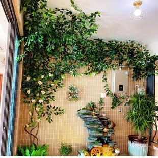 仿真树叶树枝婚庆假桃花树藤樱花造景管道阳台绿植物墙面遮挡装饰
