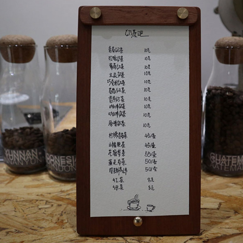 立式菜单夹实木桌面展示牌咖啡馆茶餐厅台签点单立牌吧台展示夹