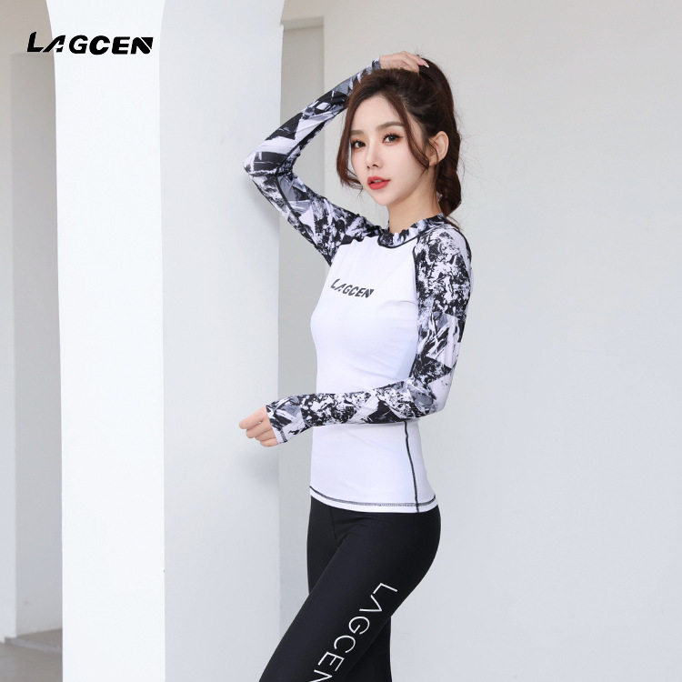 LAGCEN朗晨潜水服女防晒游泳衣修身显瘦长袖水母衣服速干冲浪泳装