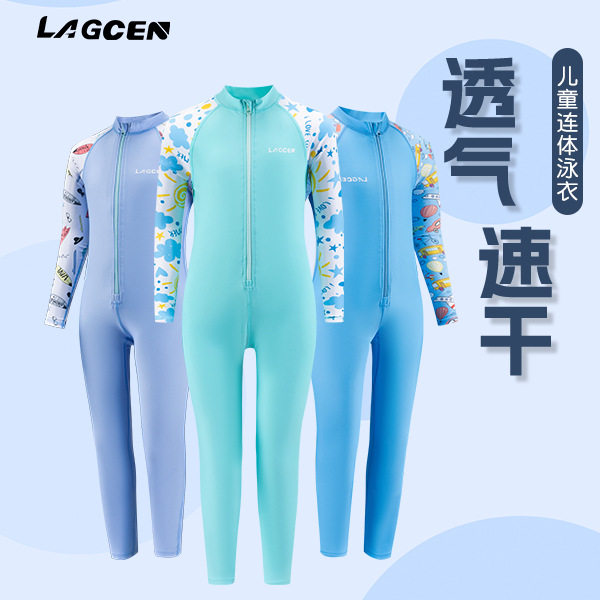 外贸卡通儿童泳装 男女童游泳衣 长袖沙滩服连体冲浪服小中大童