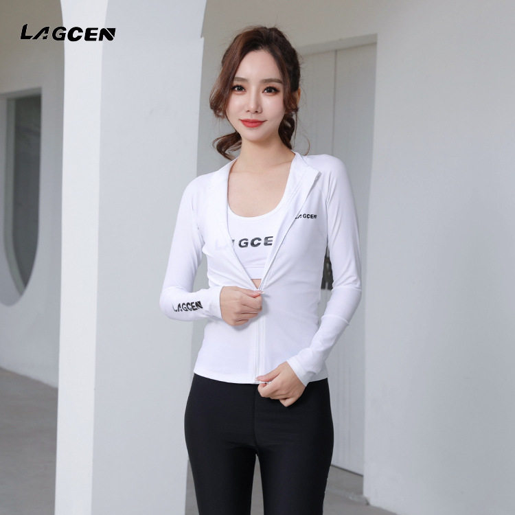 韩国时尚潜水服女 长袖拉链防晒骑行服 速干冲浪服分体浮潜服