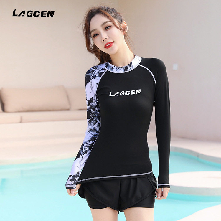 LAGCEN朗晨运动泳衣女分体保守游泳衣两件套显瘦新款海边防晒泳装