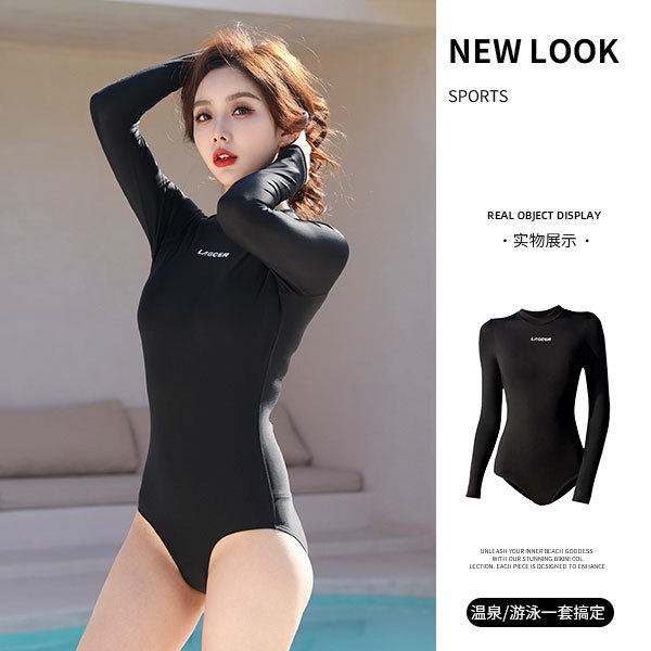 2025新款连体泳衣女黑色宝石高级感纯欲潜水服纯色比基尼温泉泳装
