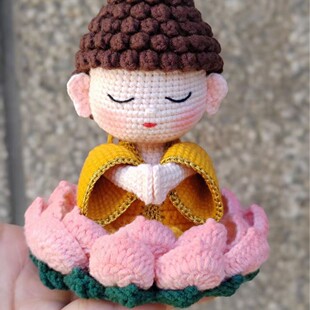 成品纯手工莲花佛陀车载摆件毛线钩织针织挂件玩偶礼物新年情人节